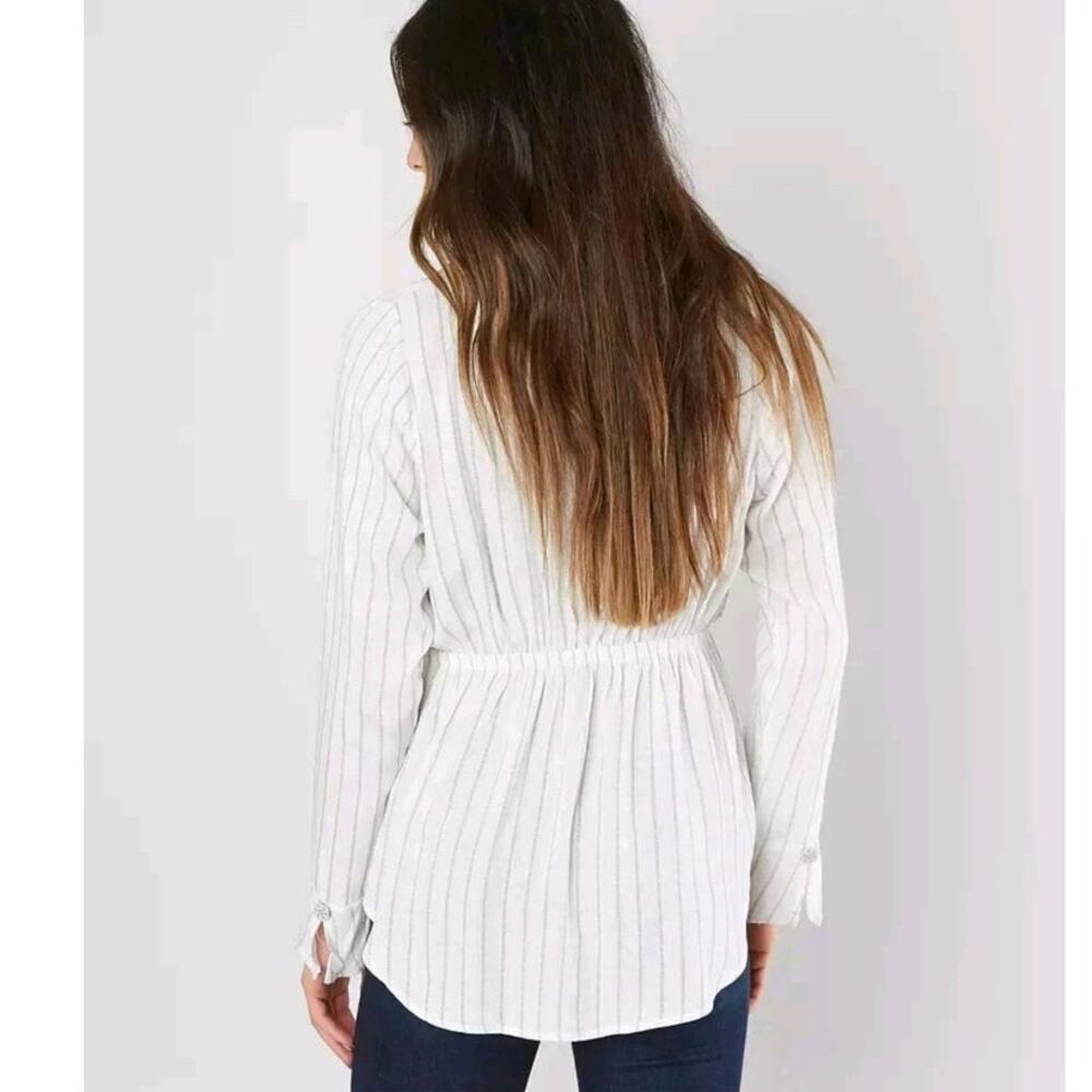 Gimmicks BKE Blouse Women's M Gray White Stripe Empire Waist Coastal Boho Grunge - Picture 4 of 12
